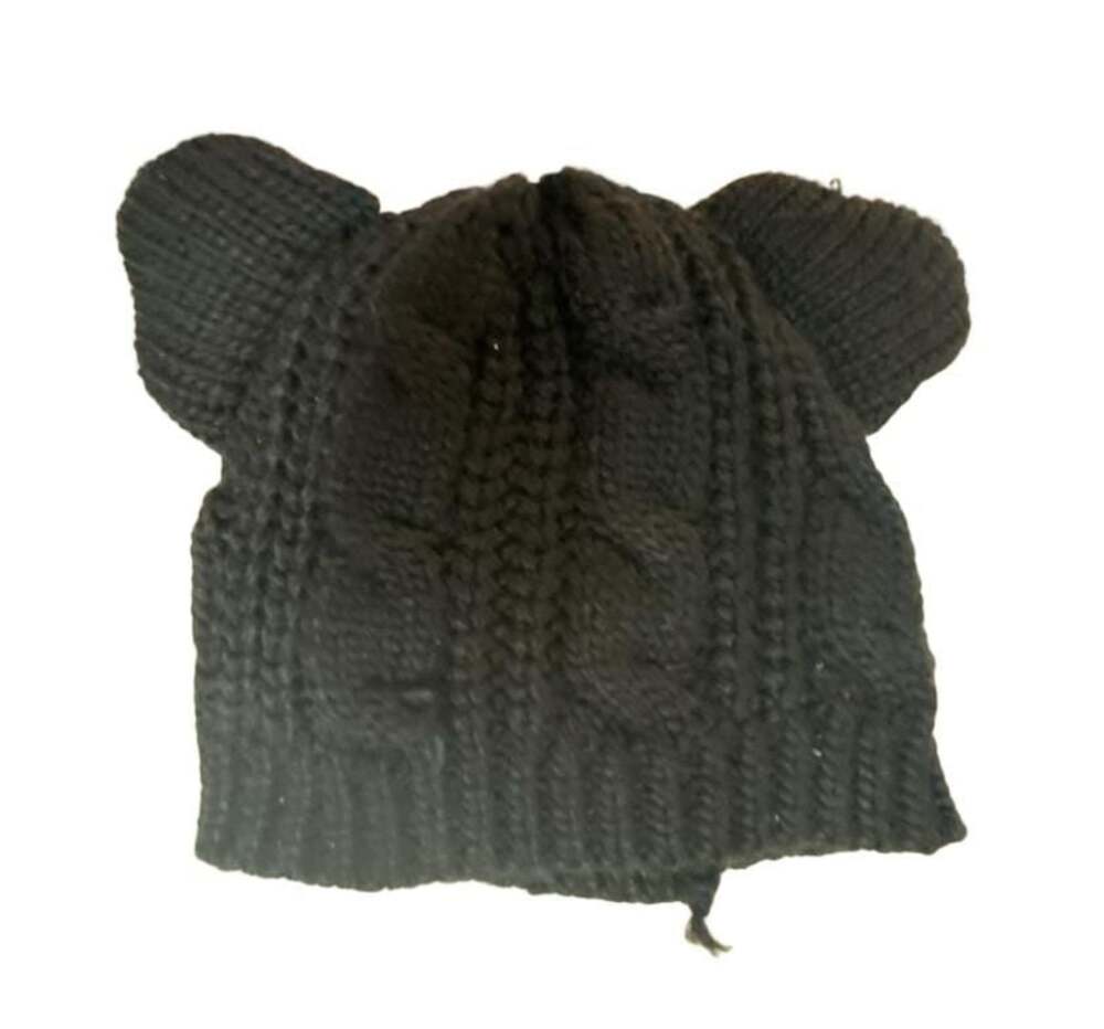 Black Knit Beanie Hat with Cat Ears